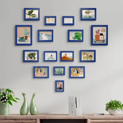 Vista 5 de wyooxoo Juego de 2 marcos de fotos de 4 x 6 pulgadas de madera maciza azul oscuro, marcos coloridos con plexiglás HD, para pared o mesa