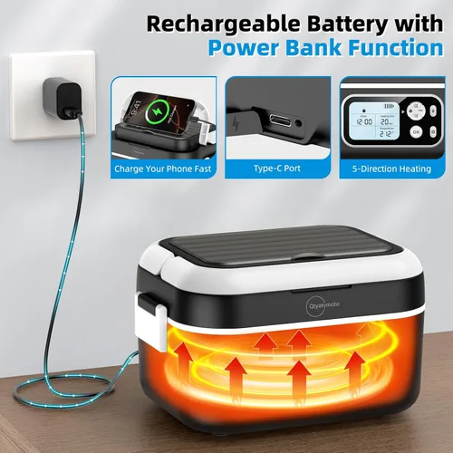 Vista 3 de Fiambrera eléctrica inalámbrica, 100 W, recargable, calentada, para adultos, lonchera portátil autocalentable de 1.5 litros con batería a prueba