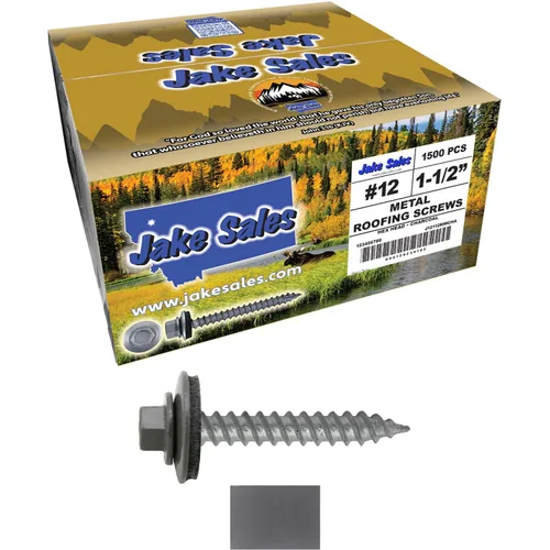 Vista 15 de 12 tornillos para techos de metal gris ABC de 1-1/2 pulgadas, cabezal de arandela hexagonal, arranque automático/roscado, arandela EPDM. 1 bolsa