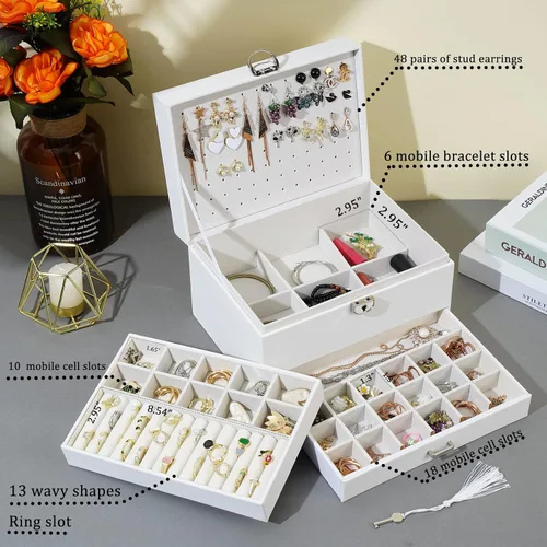 Vista 4 de BOOVO Joyero de gran capacidad para mujeres y niñas, organizador de pernos de 5 capas, caja organizadora de joyas con cerradura para aretes