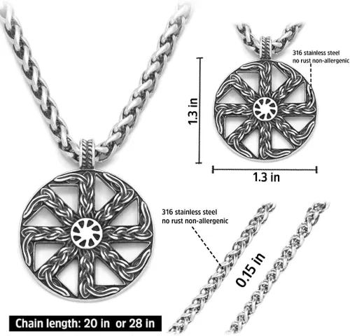 Vista 4 de BAVIPOWER Collar nórdico nórdico con dije de escudo de rueda de sol vikingo de acero inoxidable para hombres y mujeres, joyería nórdica pagana