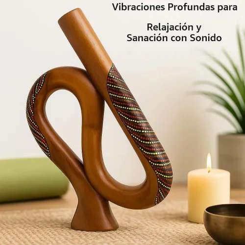 Vista 6 de Didgeridoo en forma de S de madera de caoba de JIVE – Tallado a mano, pintado a mano, tamaño de viaje con tono resonante profundo, popular