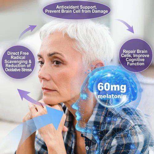 Vista 4 de Gomitas de melatonina con antioxidantes y apoyo cerebral 60 mg 30 mg para adultos mayores de 50 años Alta dosis de melatonina