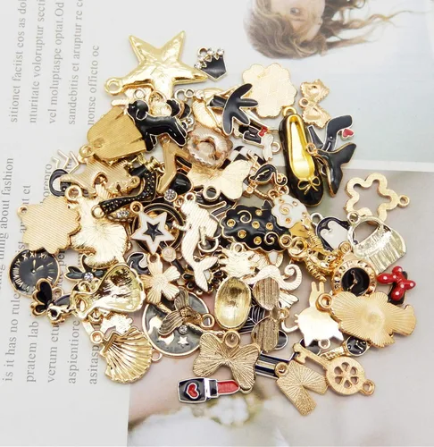 Vista 4 de 30 piezas de dijes esmaltados mixtos para hacer joyas, lote a granel, collar, aretes, brazalete, accesorios de manualidades
