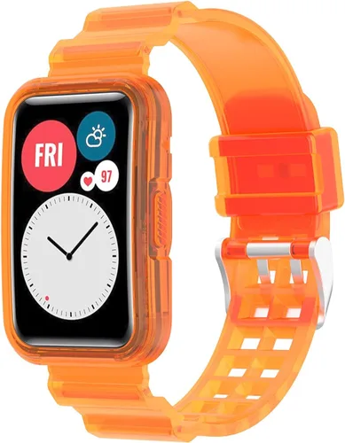 Vista 6 de Compatible con Huawei Watch Fit Band con funda, correa protectora de gelatina transparente para reloj Huawei, compatible con reloj inteligente Rosa