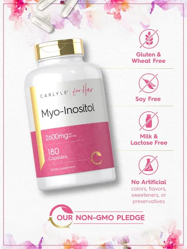 Vista 5 de Carlyle Myo-Inositol Suplemento para mujer 2600 mg 180 cápsulas Soporte extra fuerte para ella Sin OMG, sin gluten