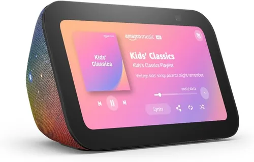 Vista 2 de Amazon Echo Show 5 Kids (modelo más reciente), Diseñado para niños y cuenta con control parental, Galaxia
