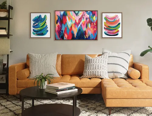 Vista 5 de Kate and Laurel Sylvie Brushstroke - Juego de 100 lienzos abstractos brillantes y 2 enmarcados para pared, juego de 3 piezas, 16 x 20 pulgadas y 23