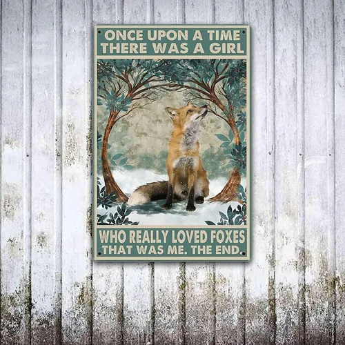 Vista 4 de TRITXIY Póster de Foxes, Once Upon A Time There was a Girl Who Really Loved Foxes, amante de los zorros, letrero retro de hojalata vintage, carteles