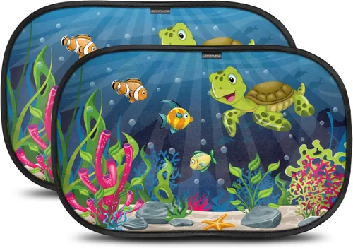 Vista 9 de CARAMAZ Paquete de 2 persianas para ventana de automóvil para bebé con protección UV certificada, 21 x 14 pulgadas Animales (Animals)