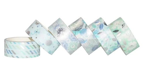 Vista 4 de YUBBAEX - Juego de 12 rollos de cinta Washi azul plateada, cinta adhesiva decorativa (mezcla azul)