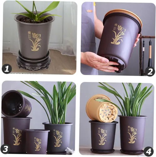 Vista 6 de 3 Sets Plastic Orchid Planter Pots with Saucers, Indoor Planters for Home