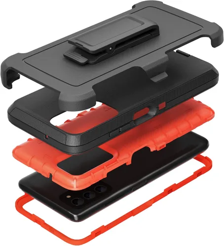 Vista 7 de Funda compatible con Samsung Galaxy A03s, con clip para cinturón, resistente, a prueba de golpes, protección de cuerpo completo para teléfono Negro