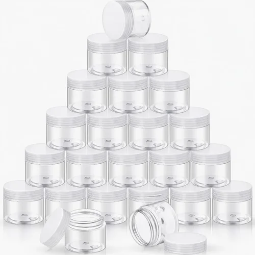 Vista 31 de SATINIOR 24 frascos de plástico transparente vacíos con tapas, recipientes de almacenamiento redondos de boca ancha para productos de belleza