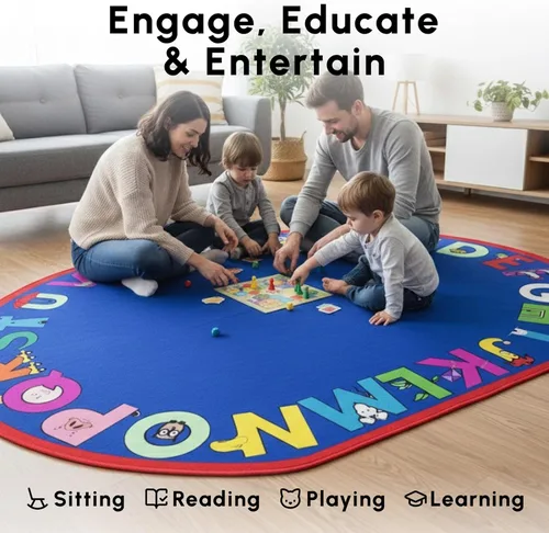 Vista 3 de SAFECASTLE Alfombra para niños de 5 pies 4 pulgadas x 7 pies 8 pulgadas, alfa con actitud, alfombra educativa de aprendizaje ABC para aulas, salas