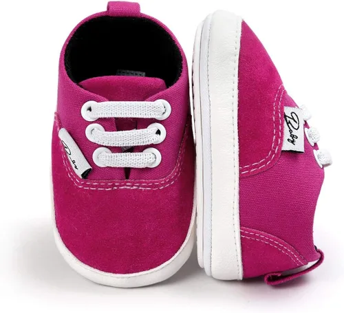 Vista 5 de Unisex Baby Girls Boys Shoes Infant Canvas Sneakers Anti-Slip Rubber Sole Newborn Crib Shoes Toddler Outdoor Athletic First Walkers