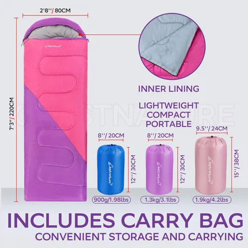 Vista 2 de Clostnature - Saco de dormir para adultos y niños - Saco de dormir ligero para camping para niñas, niños, jóvenes, saco de dormir ultraligero