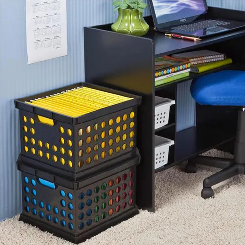 Vista 7 de Sterilite - Cajas de almacenamiento apilables de plástico con asas para organizar archivos para el hogar, oficina, dormitorio, garaje o área de Negro