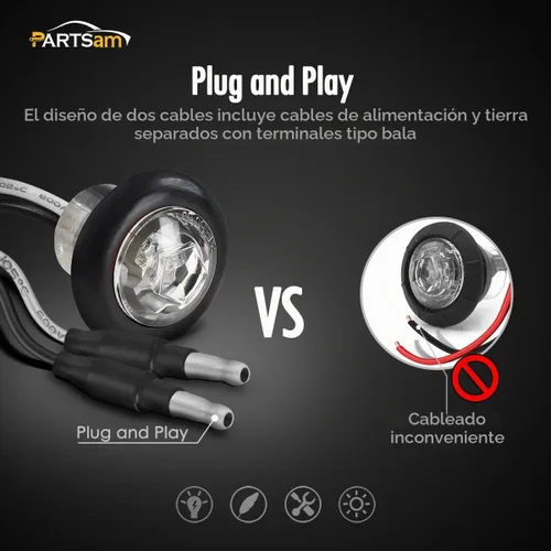 Vista 3 de Partsam - 10 piezas de luces LED de 3/4 pulg. ámbares para lado, luces de señalización aprobadas por DOT con lente transparente, luces tipo bala
