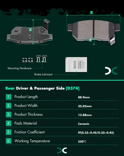 Vista 6 de SCITOO Kits de pastillas de freno de cerámica D465 D374 Reemplazo delantero y trasero para Acura CL 1997-1999, para Honda Civic 2002-2003 200-2011