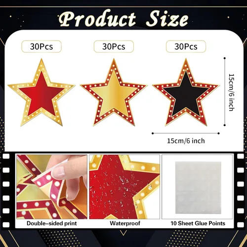 Vista 2 de Starboling 90 piezas de cartón de estrella de cine, 3 estilos de alfombra roja, recortes nocturnos para tablón de anuncios, decoración de fiesta