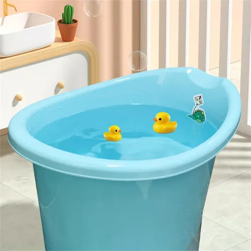 Vista 2 de Bañera para niños pequeños con asiento, bañera para niños de 0 a 3 años, baño más grande para niños más grandes a la hora del baño (azul)