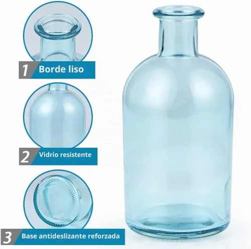 Vista 4 de MDLUU Paquete de 6 jarrones de vidrio, jarrón de botella de boticario, botella de vidrio decorativa para centro de mesa de boda, decoración