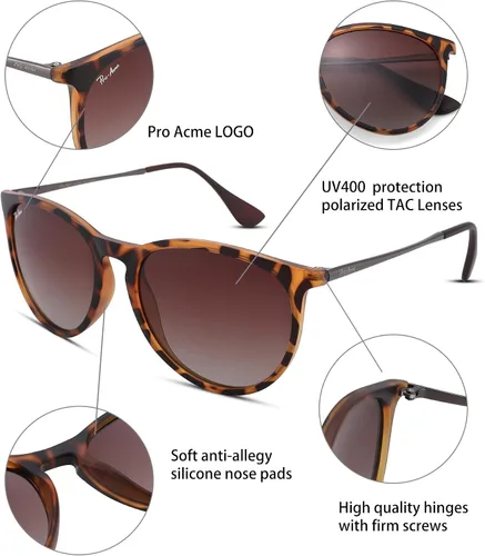 Vista 4 de Gafas de sol polarizadas para mujer estilo redondo clásico 100 protección UV