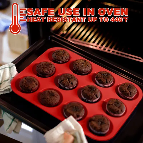Vista 2 de Anaeat Juego de moldes de silicona para magdalenas, 12 tazas regulares y mini 24 tazas de moldes para hornear cupcakes con flexible y antiadherente
