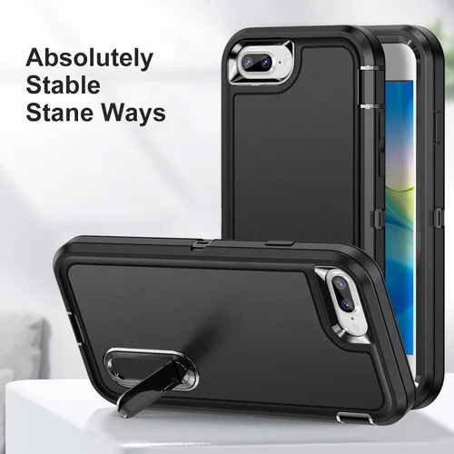 Vista 4 de IDweel Funda para iPhone 8 Plus/7 Plus/6S Plus/6 Plus con soporte, protección resistente, a prueba de golpes, arañazos, ajuste delgado, negro