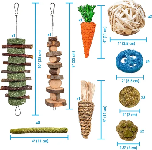 Vista 7 de JOR 20 accesorios para jaula de conejo, enriquecimiento de conejillo de indias, artículos esenciales de conejo, masticables de hámster para dientes