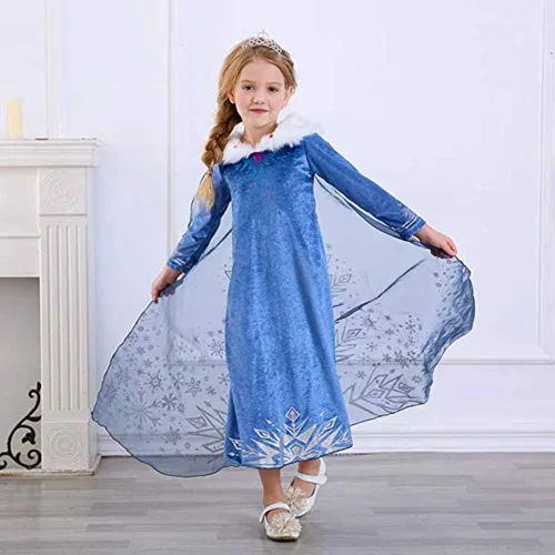 Vista 5 de Disfraz de princesa de nieve para niñas disfraz de Halloween para cosplay vestido de fiesta de cumpleaños de Navidad 3-8 años Azul Patchwork