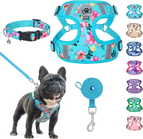Vista 18 de BEAUTYZOO Step in - Juego de arnés para perro, collar y correa para perros pequeños, medianos y grandes, arnés para cachorro sin tirones, sin Beige