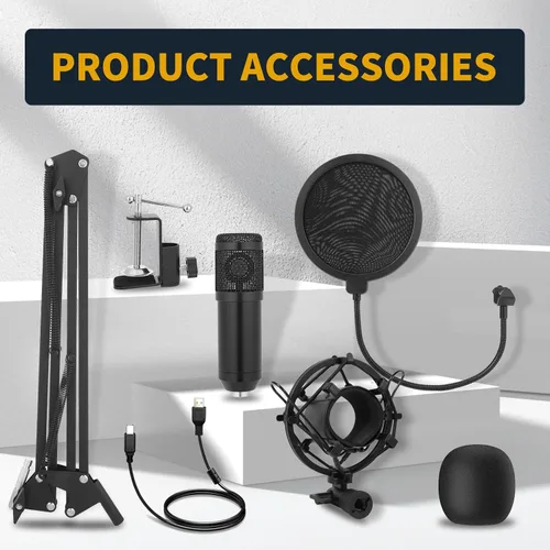 Vista 2 de AMOOX - Micrófono de condensador, micrófono USB profesional Plug & Play para PC, kit de micrófono de condensador cardioide con soporte de brazo