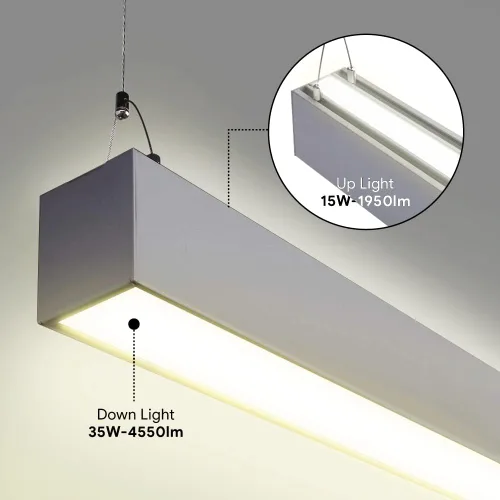 Vista 3 de Euri Lighting EUD4-50W103sw-S, Linkable 4FT DUAL CCT Lineal Up/Down Light, 50W, 6500lm, 3000K/4000K/5000K, 120-277V, Clasificación de humedad, 0-10V