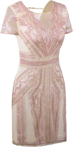 Vista 3 de Vijiv - Vestido corto de graduación con escote y lentejuelas inspirado en vestidos antiguos de 1920