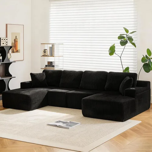 Vista 33 de Sofá modular modular en forma de U de 103 pulgadas con 2 otomanas Negro