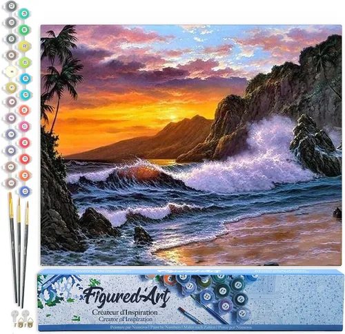 Vista 40 de Figured'Art Pintura por números para adultos, flores rojas abstractas, 16 x 20 pulgadas, kit de pintura artística para manualidades, lienzo