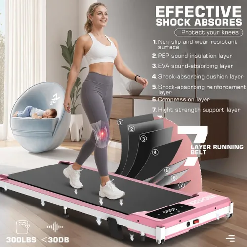 Vista 4 de ANCHEER Under Desk Walking Pad Treadmill for Home Office with Incline Rosa Pro
