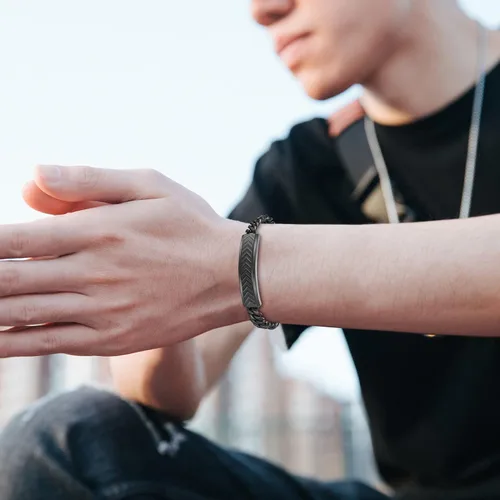 Vista 6 de Pulseras para hombre, acero inoxidable, cierre plegable, cadena cubana, pulsera para hombre