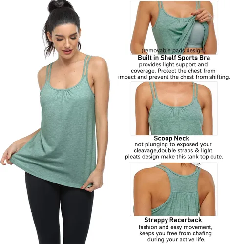 Vista 5 de Hibelle Camiseta sin mangas con espalda cruzada y brasier integrado para mujer para yoga y ejercitar