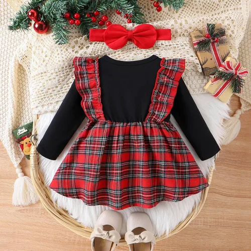 Vista 6 de Vestido de Navidad para niña pequeña, vestido de Acción de Gracias, vestido de retazos con volantes, vestido de manga larga para bebé