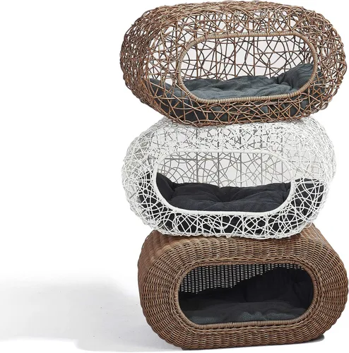 Vista 6 de Divertida casa apilable de mimbre para gatos, casa interactiva de ratán para gatos de interior, para gatos de interior, entrada de casa