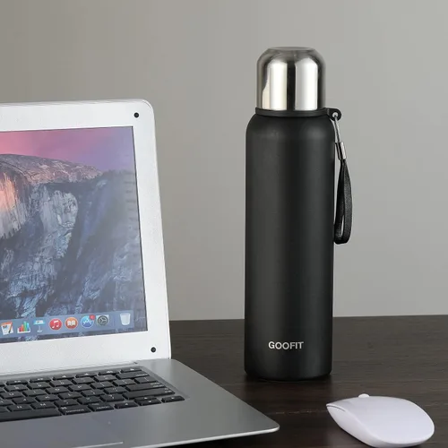 Vista 5 de GOOFIT Botella de agua aislada con correa de transporte, botella de agua de metal de acero inoxidable para niños, diseño grueso al vacío de doble
