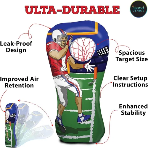Vista 4 de Island Genius Juguete Inflable de Tiro al Blanco de Fútbol Americano y Juego para Niños de 8 a 12 Años, Receptor de 60 Pulgadas con Mini Fútbol