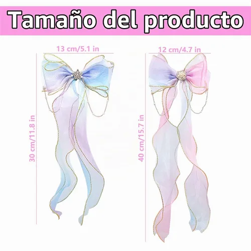 Vista 2 de 2 lazos para el pelo con cinta arcoíris para niñas, pasadores de pelo con lazo de princesa, lazos coloridos, pinzas de cocodrilo, accesorios