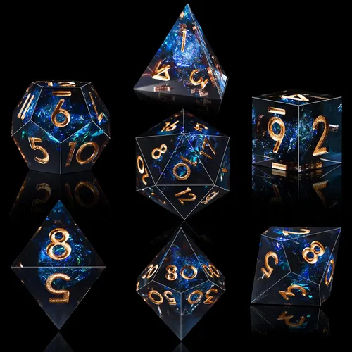 Vista 8 de AUSTOR Juego de dados DND de 7 dados, dados poliédricos de borde afilado hechos a mano para juegos de mesa de Calabozos y Dragones RPG MTG