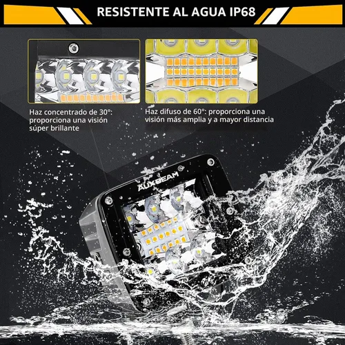Vista 6 de Auxbeam Barra de luz LED de 3 pulgadas, 72 W, color ámbar/blanco, luces de conducción todoterreno para camión, SUV, barco, 4x4, Jeep Wrangler