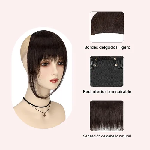 Vista 7 de VAVANGA Flequillo francés con clip - Flequillo natural largo y ondulado en negro jet con templos - Pinza de cabello ordenada para mujer (#1)