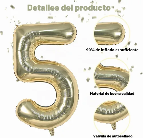 Vista 3 de Juego de Globos Dorados Número 15, Globos Dorados Número 15 para el 15º Cumpleaños, Globo de Oro de Lámina con Forma de Estrella y Corazón con Globo